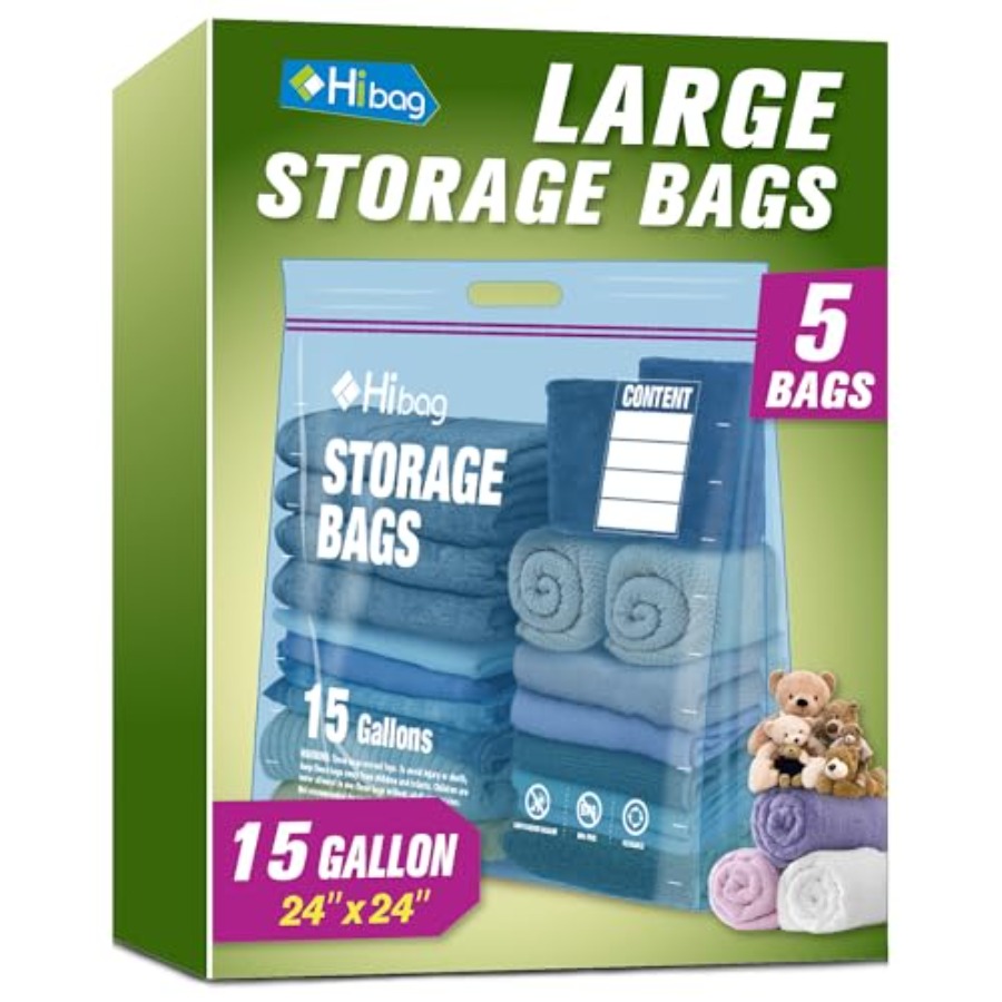 Reusable Zip Bag - 15 Gallon Large Storage Bags, 24