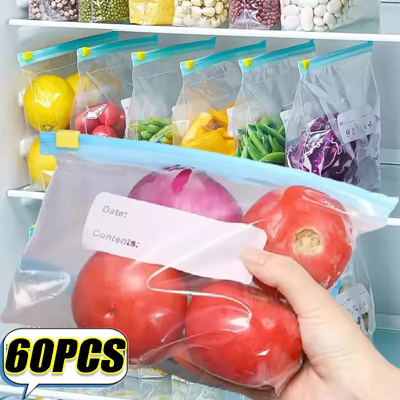 Reusable Zip Bag - 10-60PCS Reusable Food Bags Refrigerator Transparent