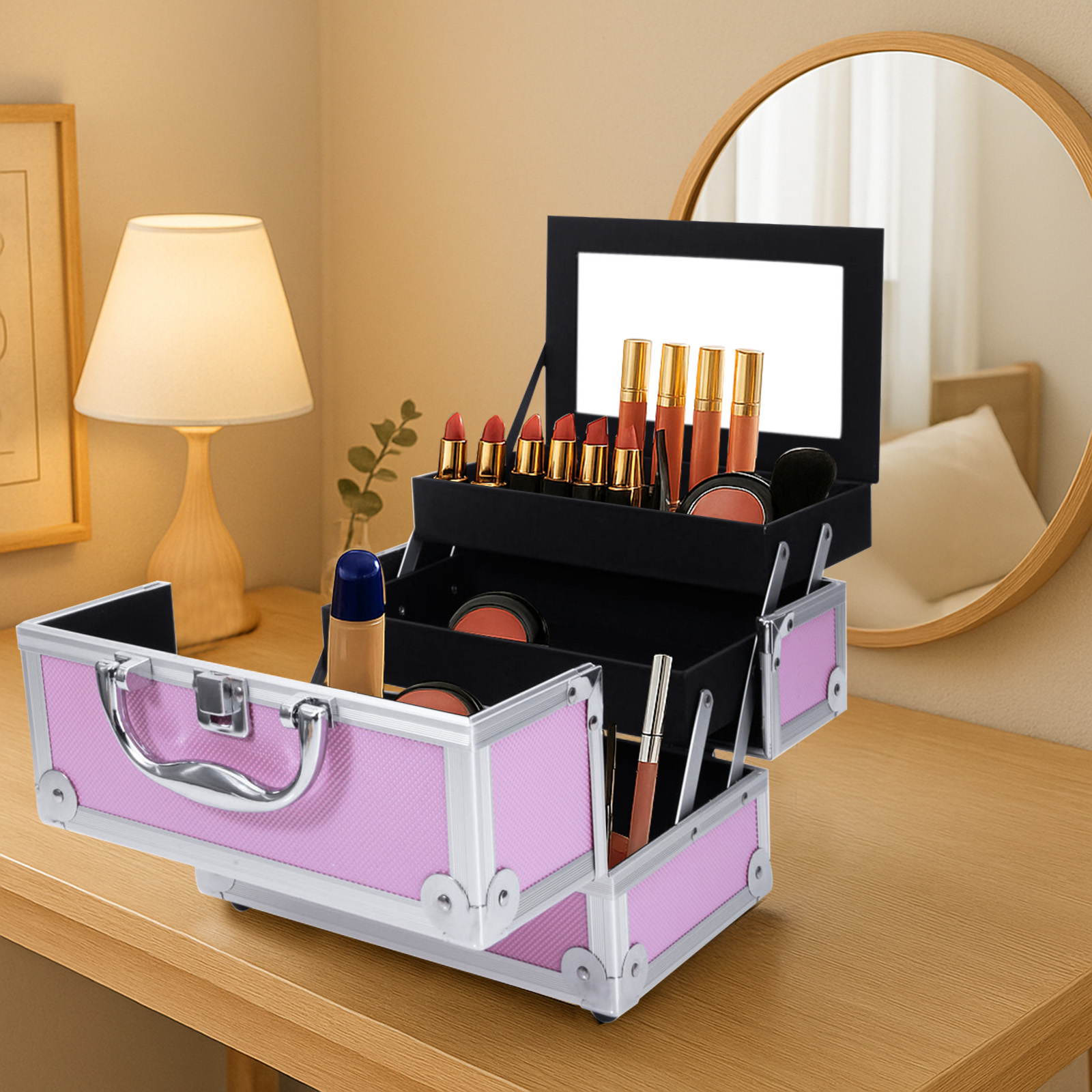 Pink Aluminum Alloy Makeup Cas - Travel Z ulasan dan harga