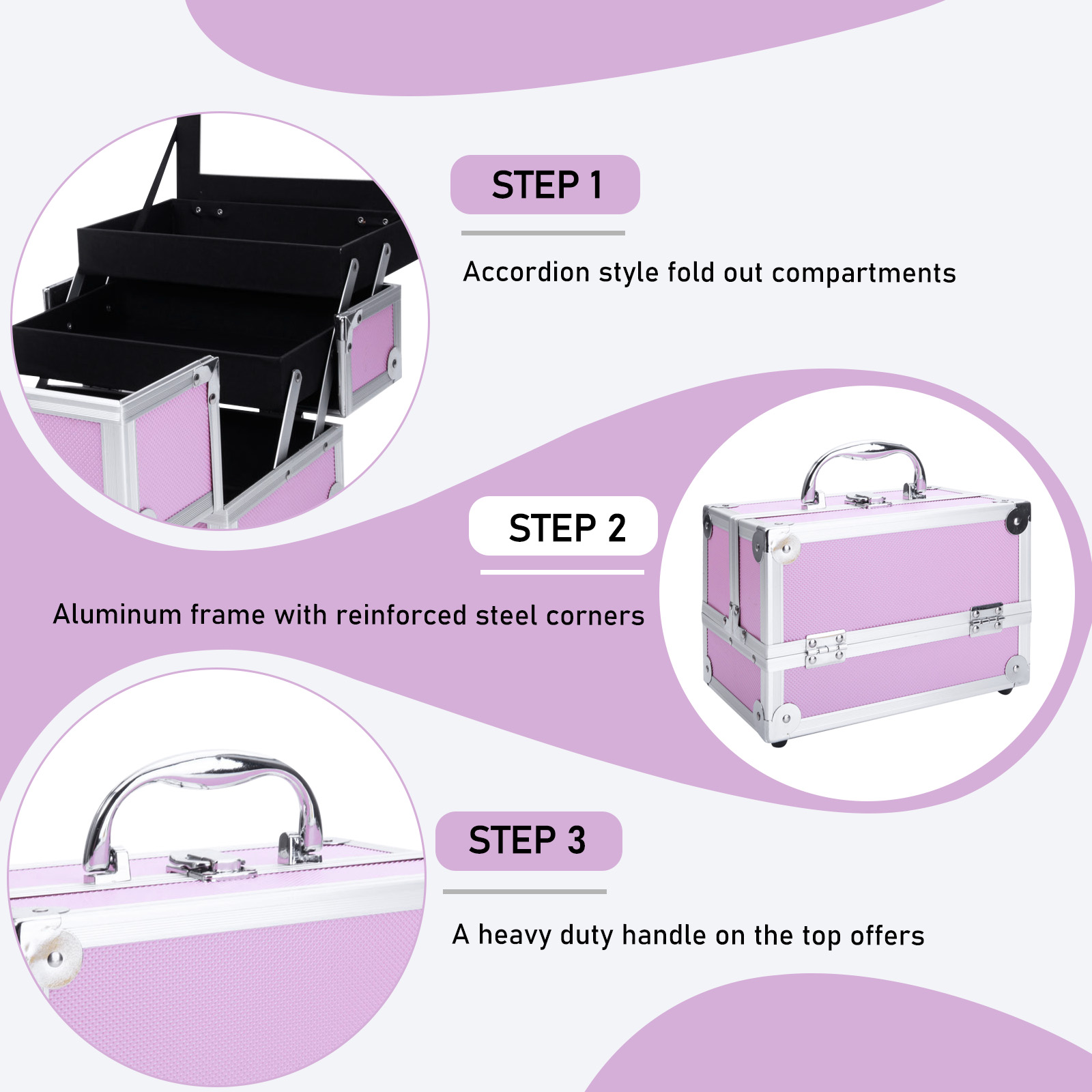 Pink Aluminum Alloy Makeup Cas - Travel Z ulasan dan harga