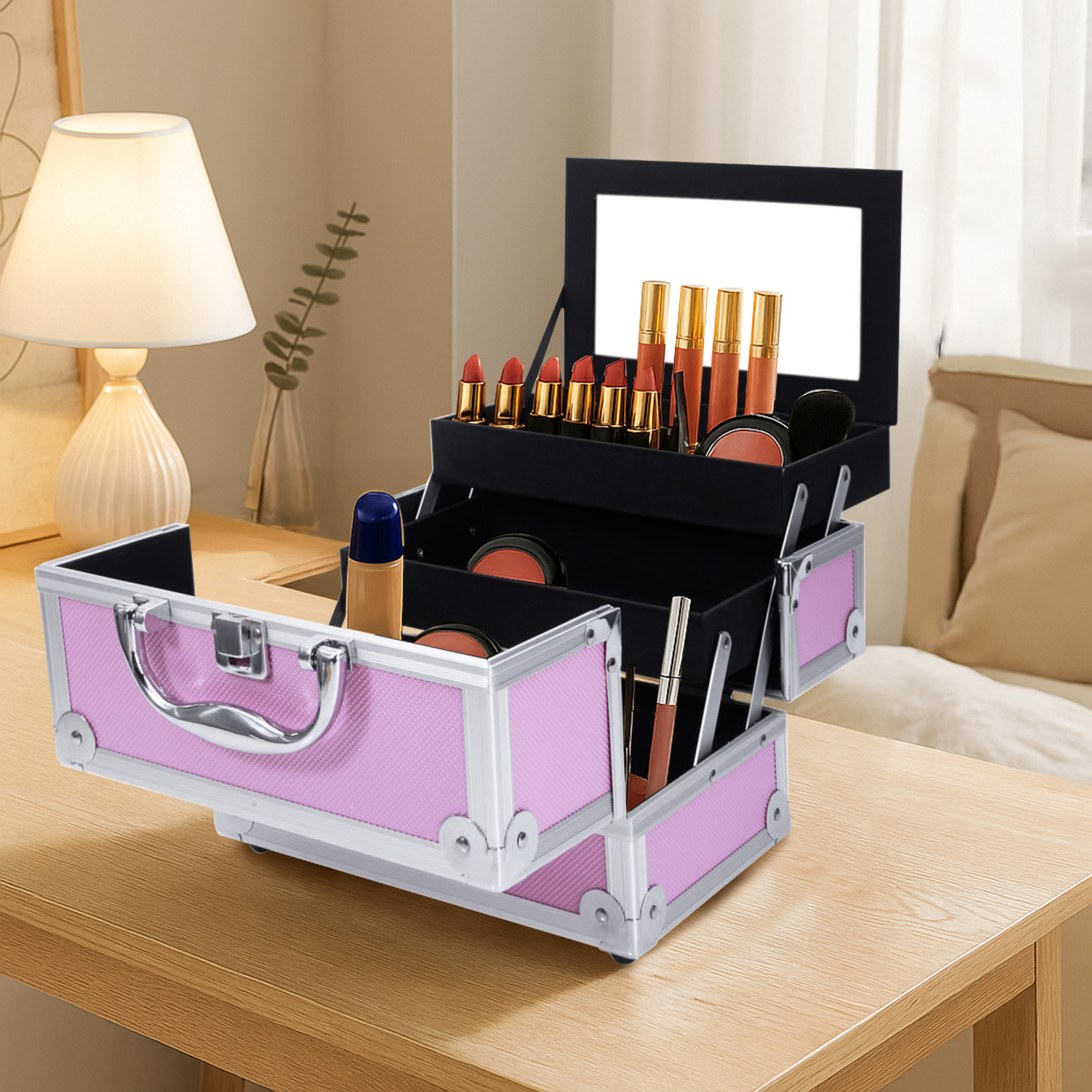Pink Aluminum Alloy Makeup Cas - Travel Z ulasan dan harga